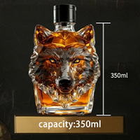 Carafe en verre de luxe en forme d'animal, faite à la main, tête de loup contemporaine, pour vin, whisky, vodka, avec bouchon noir, pour collectionneurs et bars à domicile