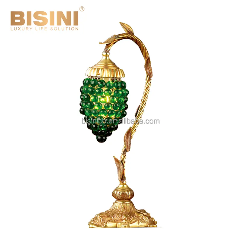 Lampe de Table en cristal vert, fabriquée à la main, ornement en Bronze Antique raffiné, 1 lot de raisin
