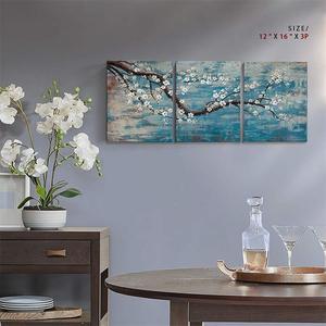 Lienzo al óleo de flores pintado a mano para decoración del hogar, <span class=keywords><strong>3</strong></span> <span class=keywords><strong>piezas</strong></span> de paisaje floral moderno, decoración de pared, pintura colgante, pintura al óleo - Product Image 1