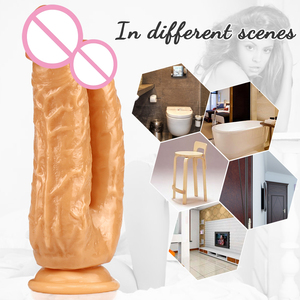 Dildo réaliste double tête géant, jouet sexuel pour <span class=keywords><strong>adultes</strong></span>, prend en charge l'insertion double face, étanche, souple, sans poignée. - Product Image 3