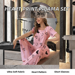 Conjunto de Pijama de Dos Piezas para Mujer, Manga Corta, Transpirable, Suave, con Estampado de Corazones, para Verano, Venta al Por Mayor ODM - Product Image 2