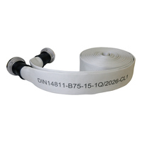 Tuyau d'incendie plat homologué DIN 14811 Classe 1, blanc, avec revêtement EPDM, 15 bars, 2 pouces/3 pouces, avec raccord Storz en aluminium