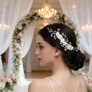 Accessorio per Capelli da <span class=keywords><strong>Sposa</strong></span> Fatto a Mano con Fiore di Perle e Strass, <span class=keywords><strong>Elegante</strong></span> e Lussuoso, per Acconciature Raccogliate - Product Image 4