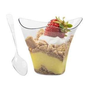 Mini gobelets à dessert triangulaires de 4 oz gobelets d'apéritif en plastique jetables gobelets à shooter réutilisables avec cuillères pour parfait de yaourt aux fruits - Product Image 6