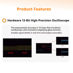Oscilloscope numérique 2 canaux ADS922A, bande passante 125-250 MHz, mémoire 100M, 2GSa/s, 12 bits, écran tactile 7 pouces, pour R&D, débogage, laboratoire universitaire - Product Image 5
