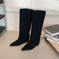 Bottes d'équitation en cuir véritable à bout pointu, hauteur genou, pour l'hiver