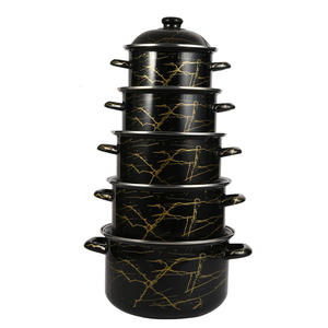 クラシック5ピース金属エナメルスープポットセットガラスカバー付き白と黒大理石仕上げダブル耳食器洗い機オーブンセーフ - Product Image 6