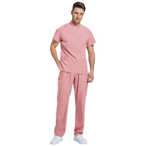 Men Hospital Uniform Set Zip-Up Top Elastic Pants Moisture Wicking Split Design For Medical Workwear - Product Image 5