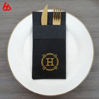 Serviettes en papier noires Serviette de table Airlaid avec poche pour couverts