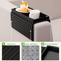 Plateau de canapé de haute qualité OEM/ODM, porte-gobelet de canapé, plateau de canapé en bois durable en bambou, porte-gobelet de canapé, plateau de canapé