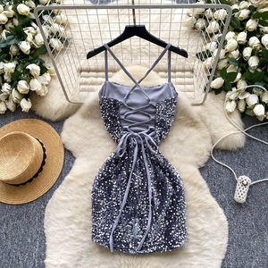 Summer <strong>Tunic</strong> Bandage Casual Mini <strong>Dress</strong> for Women Sleeveless Hollow Out Backless <strong>Sequined</strong> Velvet <strong>Dress</strong> - Product Image 4