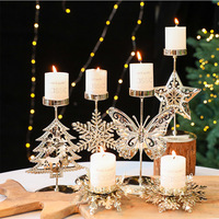 LINGKAI Weihnachtlicher Metall-Kerzenhalter mit Hohlen Sternen, Bäumen und Schmetterlingen, Tisch-Kerzenständer für Heim und Festliche Anlässe