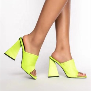 2022 Summer Custom Women <b>Shoes</b> Handmade High Heel Square Toe Slides Slip-on Sandals Slippers Chunky Heeled Big Size 45 - Product Image 4