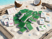 Tuiles de Mahjong d'été en marbre vert jade, ensemble de Mahjong américain en acrylique gravé 4 couches, thème Plage Tropicale, Bikini, Palmier de Coco, pour Fête