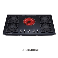 Table de cuisson intégrée OEM/ODM d'usine, 4 brûleurs gaz et 1 électrique, en verre trempé, pour usage hôtelier et domestique, économe en énergie