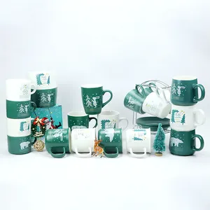 Hot Christmas ceramics green cups sublimation drinking tea coffee milk mug & cups set with decals