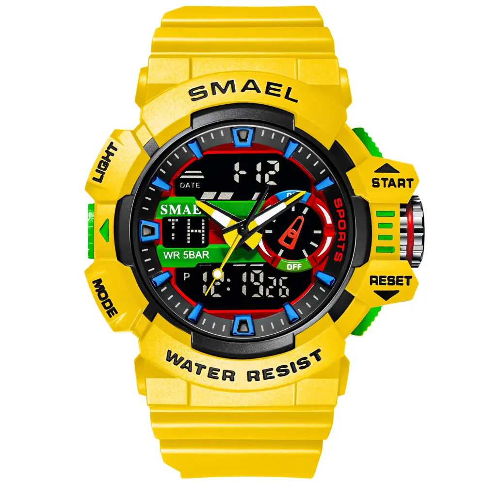 SMAEL นาฬิกา8043ในจอแสดงผลคู่นาฬิกาผู้ชายกันน้ำ Led กีฬาดิจิตอลนาฬิกาทหาร