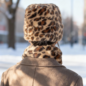 Chapeau bob et écharpe imprimés léopard guépard pour adulte, en fausse fourrure sherpa <span class=keywords><strong>berbère</strong></span>, tendance hiver 2026 - Product Image 2