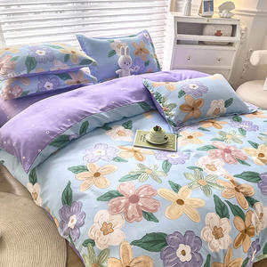 धुली हुई सूती चादरें, फूलों की छपाई, तकिये के साथ 4 टुकड़े, फ्लैट बिस्तर, सिंगल और डबल छात्र छात्रावास - Product Image 4