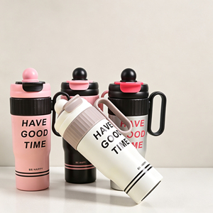 Gobelet isotherme en acier inoxydable de 750 ml avec poignée, couvercle à paille rabattable, impression de lettres mate, grande capacité, tasse de voyage pour café et eau - Product Image 1