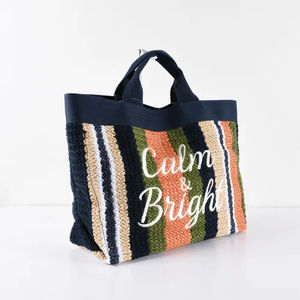 Sacs à main en gros, design rayé personnalisé, grande capacité, sacs à main en paille tissés à la main pour femmes - Product Image 3