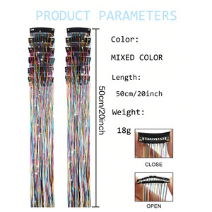 Extensions de cheveux laser colorées à clipser, 20 pouces, lisses, résistantes à la chaleur, style 1, lot de 12 mèches pour concerts - Product Image 2