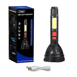 Senter LED COB Super terang kuat, lampu tangan portabel USB dapat diisi ulang tahan air senter baterai bawaan