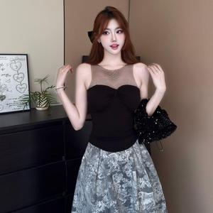 Elegant <strong>Women</strong> Mesh Sequined <strong>Tops</strong> With BUILD-IN-BRA <strong>Bandeau</strong> Sweet Alluring Padded TankTop for Summer - Product Image 1