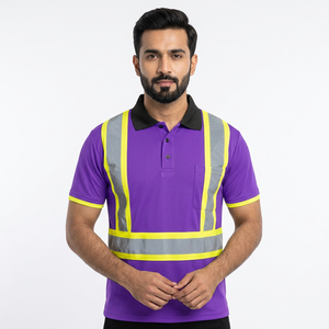 Camiseta Polo de Manga Corta de Alta Visibilidad, Camiseta Polo de Seguridad con Franjas Reflectantes para Hombre, Camisetas Polo de Construcción - Product Image 1