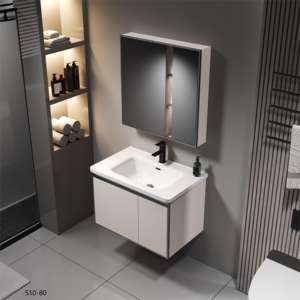 Mueble de baño de acero inoxidable con lavabo de cerámica tocador de baño moderno gabinete de baño tocador con espejo - Product Image 2