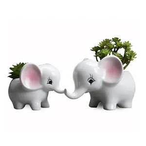 小陶瓷大象形可爱桌面植物锅