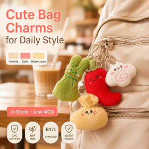 Lot de 8 porte-clés en peluche Kawaii sur le thème de la nourriture : Gâteau de poisson, Boulette de viande, Saucisse, Brocoli, Champignon – Breloques anti-stress pour anniversaire et accessoires de sac - Product Image 1