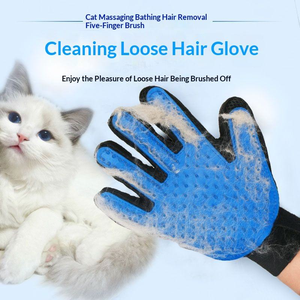 <b>Pet</b> Grooming Glove Blue Silicone Hair Removal Mitt For Cats Easy To Use Deshedding Massage Tool - Product Image 4