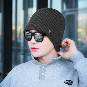 Men's Winter Knitted Ski Hat Navy Blue Warm Windproof Outdoor Sports Cap Adult Cotton Fleece Lined - Product Image 2