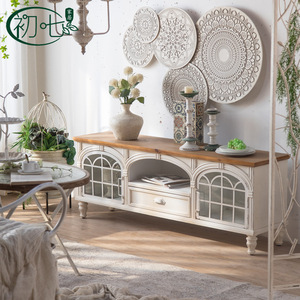 Mueble de TV Minimalista Estilo Francés con Gabinete de Almacenamiento para Sala de Estar, Apartamento Pequeño, Diseño Vintage Desgastado A2519 - Product Image 3