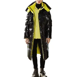 2021 New Custom Winter Black Glossy Down Over The Knee Long Puffer Waterproof Men Down Jackets And Coats