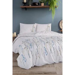 Parure de lit double en coton tissé uni Karden Flower Jasmine, plusieurs couleurs, 2 taies d'oreiller, textile de maison fabriqué en Turquie - Product Image 1