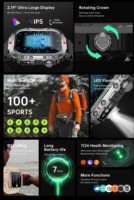 Reloj Inteligente C41 Pro con Pantalla Táctil Completa de 2.19 Pulgadas, Llamadas por BT, Monitor de Actividad Física, Linterna LED para Exteriores, Pulsera Inteligente C41pro