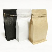 Sac à café kraft doublé en papier kraft, sac à fond plat et à fermeture éclair, sac à café brun à fond plat avec feuille d'aluminium et fermeture à glissière