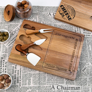 Acacia <b>Wood</b> Cheese Board Set With Stainless Steel Tools Multifunctional Kitchen Serving Tray For Cheese And Dessert - Product Image 1