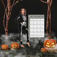 Costume de squelette pour adulte, combinaison à capuche zippée pour Halloween, pour hommes et femmes, en polyester, pour fête costumée