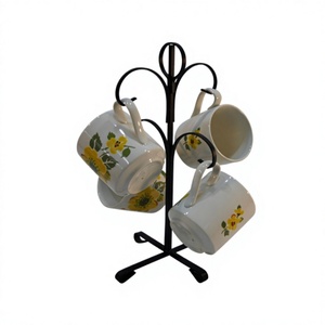 Rustic Iron Metal <b>Mug</b> Holder <b>Stand</b> With Curved Hooks For Kitchen Countertop Dining Table <b>Mugs</b> Storage <b>Stand</b> On Sale - Product Image 1