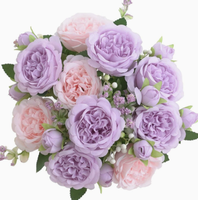 Bouquet de pivoines et roses artificielles en soie persane à 5 têtes, réaliste, fait main, personnalisé, pour mariage, fête des Mères, remise de diplôme - Vente chaude