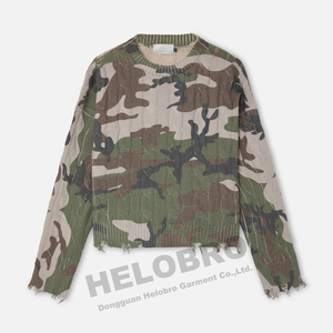 Suéter de punto de camuflaje de algodón de gran tamaño de invierno de fabricante personalizado, suéter de cuello redondo desgastado para hombre, suéteres de punto de camuflaje para hombre - Product Image 5