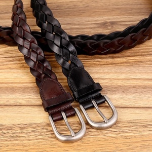Cinturón de Cuero Genuino de Vaca Vintage para <span class=keywords><strong>Hombre</strong></span>, <span class=keywords><strong>Correa</strong></span> de Marca con Hebilla de Aleación, Estilo Trenzado para Jeans - Product Image 1