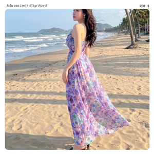 Women Floral Chiffon Maxi Dress V Neck <b>Spaghetti</b> <b>Strap</b> Flowy A Line Summer Sundress Casual Holiday Celebration - Product Image 6