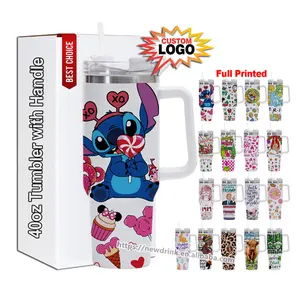 Custom Printed Valentine's Day Gifts Cartoon Cute Blue Character Anime Design 40oz 40 Oz Stainless Steel Tumbler Cup With Handle