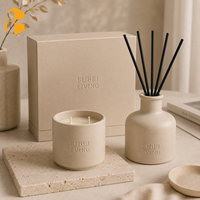 Ensemble de diffuseur de parfum et de bougie en céramique beige mat FUBEI LIVING, boîte cadeau de parfum d'ambiance pour la maison, pots à bougies en céramique