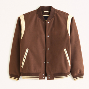 Blousons universitaires pour hommes marron, style rétro color block, personnalisables OEM, manches en laine et cuir, coupe oversize, streetwear vintage - Product Image 1