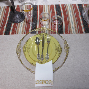 Assiettes rondes jetables de luxe en <span class=keywords><strong>plastique</strong></span> écologique dorées et gaufrées de 7,5 pouces et 10,25 pouces, compatibles lave-vaisselle, pour mariage - Product Image 1
